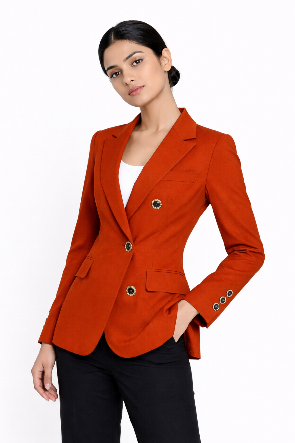 Women’s Tailored Single-Breasted Blazer – Burnt Orange