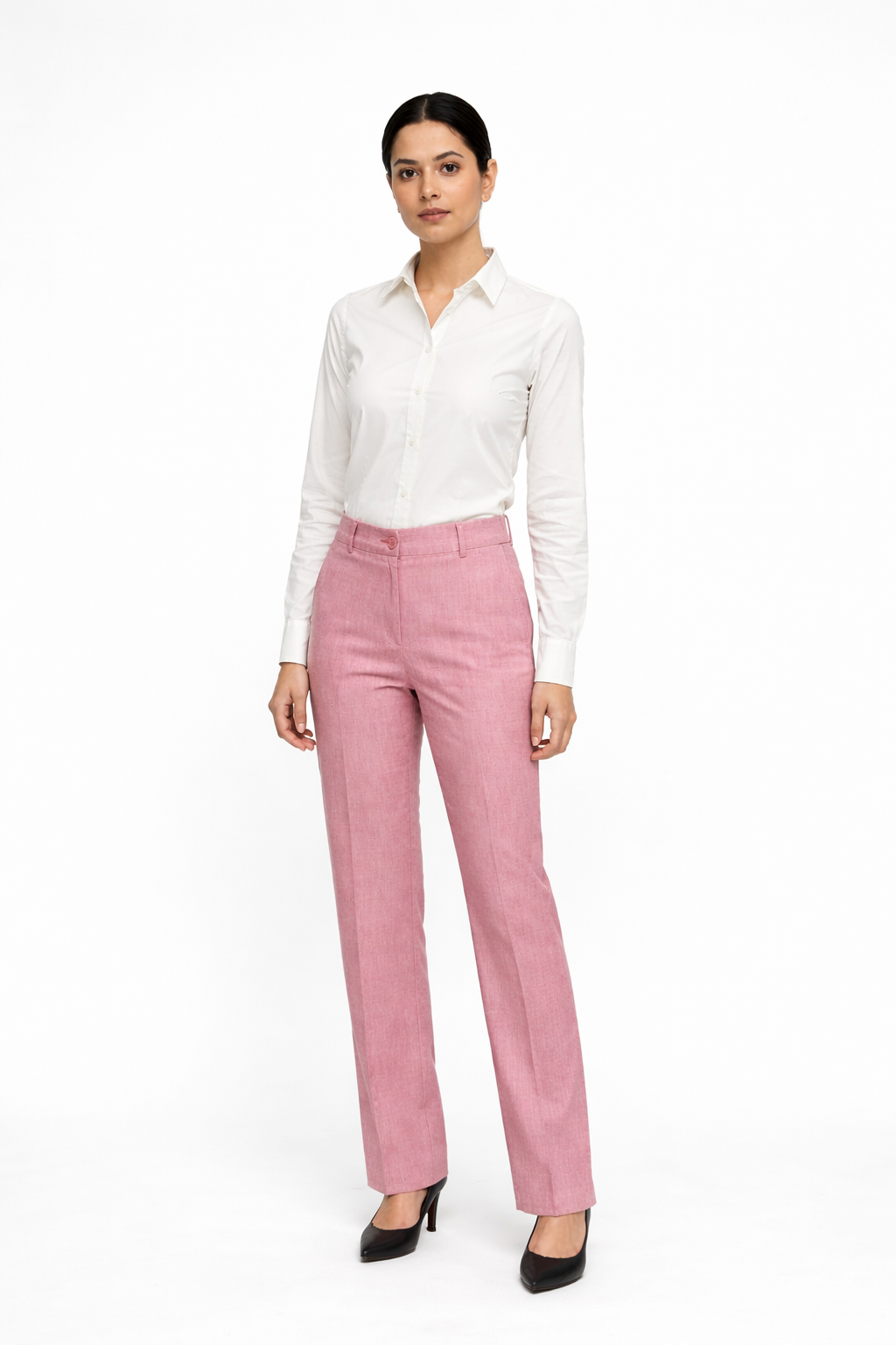 Women’s Tailored Straight-Leg Linen Trousers – Soft Pink