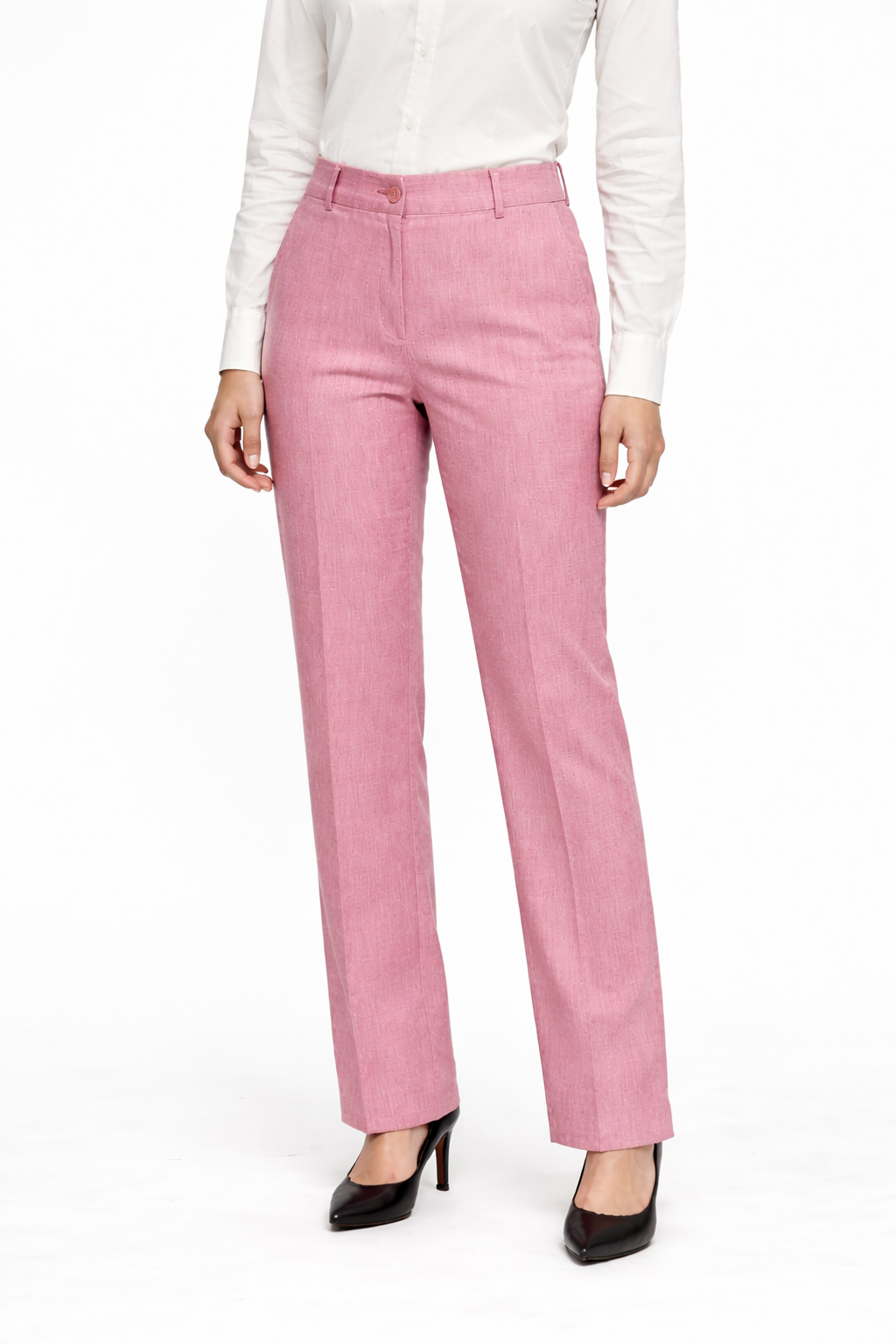 Women’s Tailored Straight-Leg Linen Trousers – Soft Pink