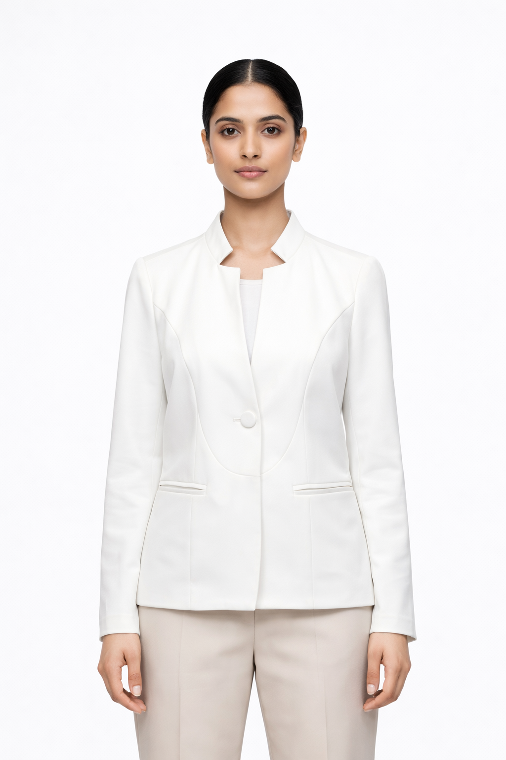Women’s Tailored Half-Collar Blazer – White