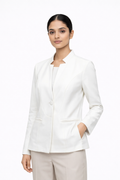 Women’s Tailored Half-Collar Blazer – White