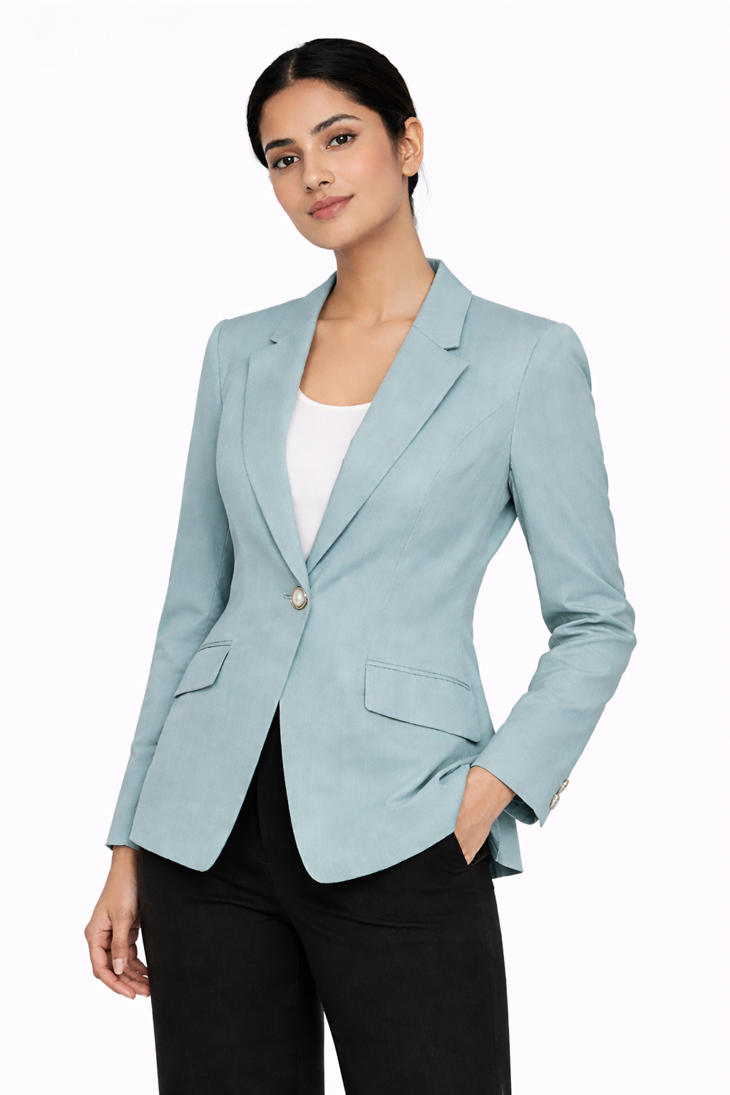 Women’s Tailored Single-Button Blazer – Light Turquoise