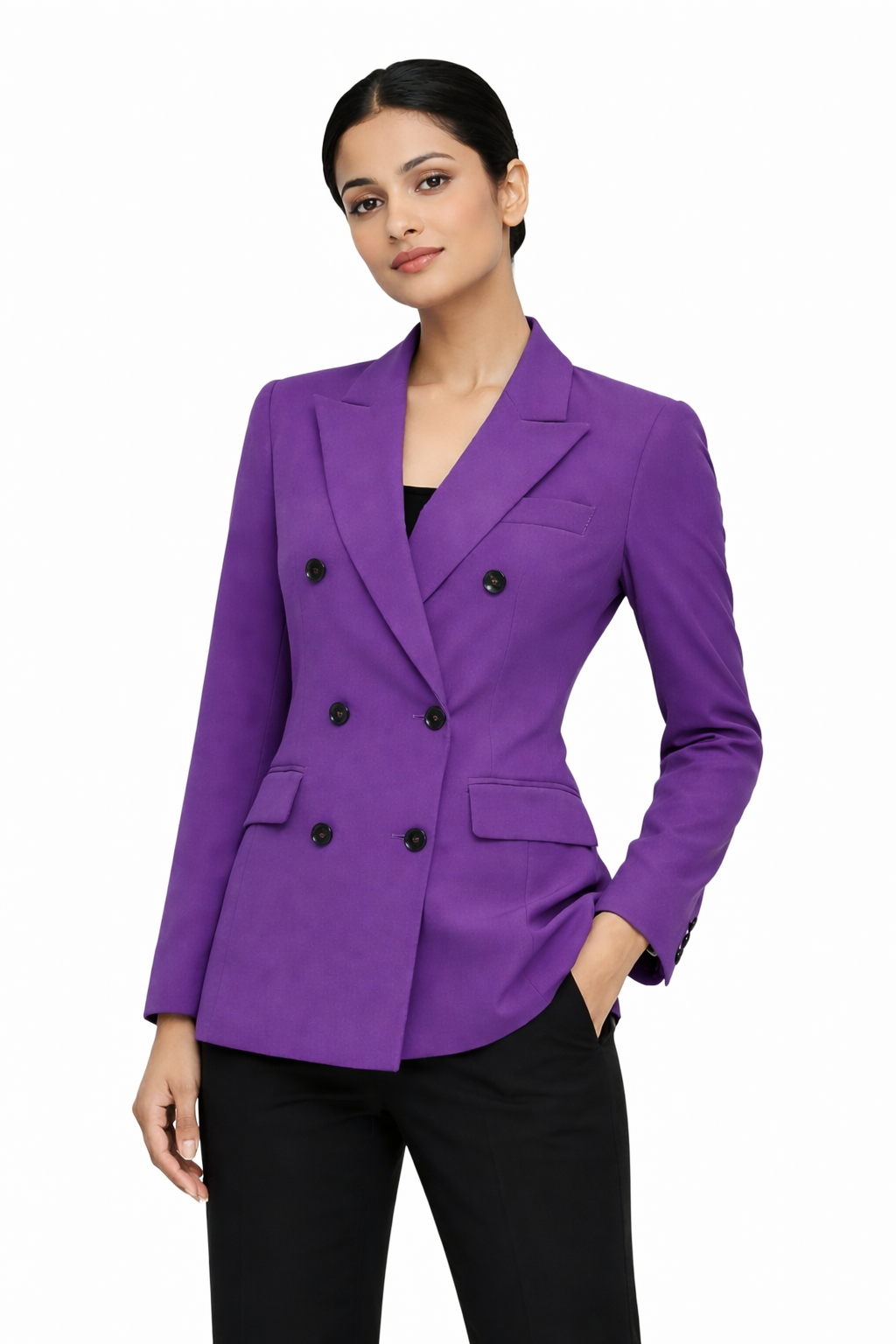 Women’s Tailored Double-Breasted Blazer – Royal Purple